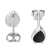 Black Onyx Pear Shaped Drop Silver Stud Earrings, e150